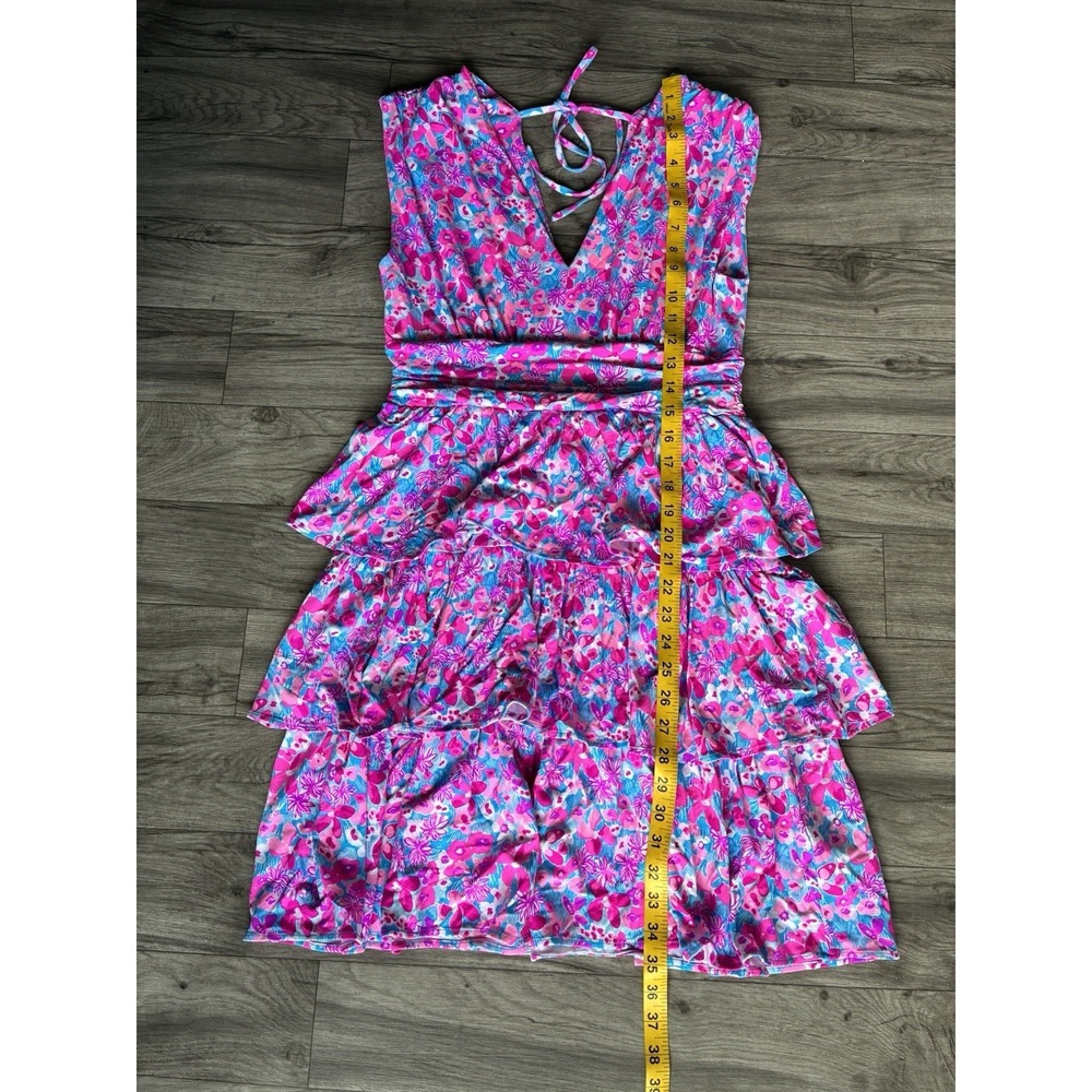 Lilly Pulitzer Floral Tiered Dress Pink Blue Open Back Women's  Sz M - Picture 6 of 16